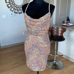 * NYE DRESS* Papaya sequin blush pink rainbow backless party dress 🎊